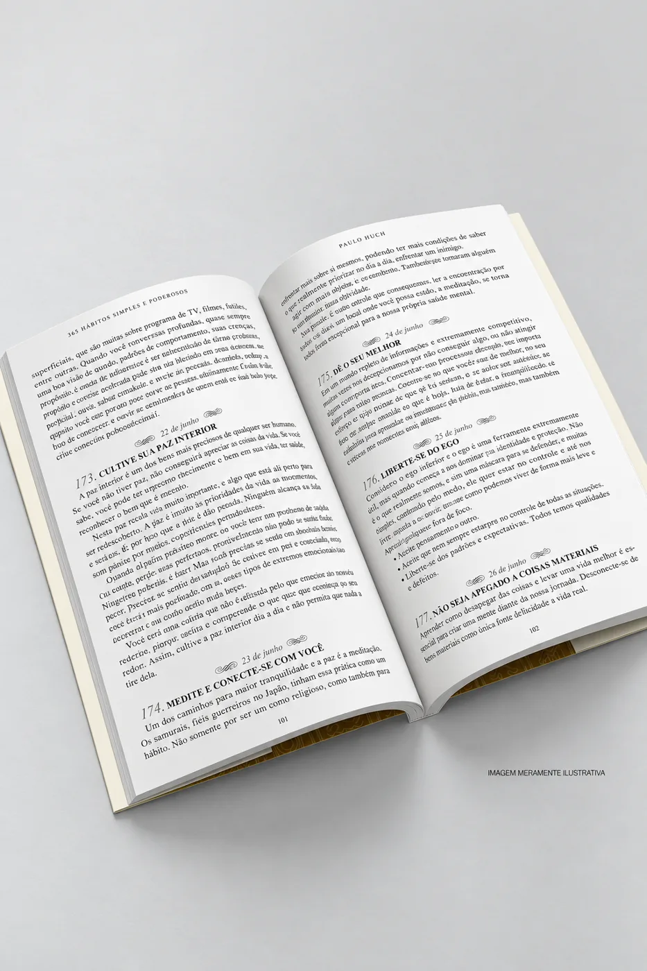 Livro aberto mostrando os hábitos de junho nas páginas internas