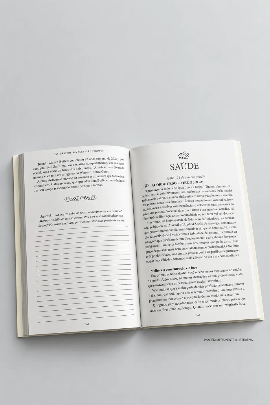 Livro aberto na abertura do capítulo Saúde, com páginas para anotações